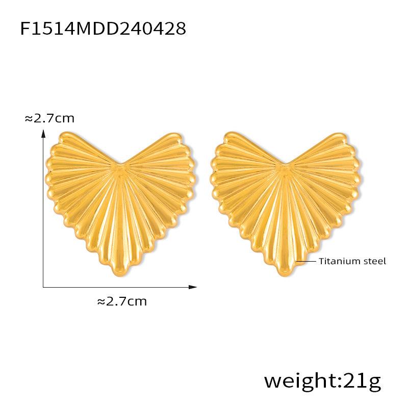 French Retro Style Fashion Temperament Light Luxury Simple Earrings Geometric Folding Fan Titanium Steel Plated 18K Gold Stud Earrings