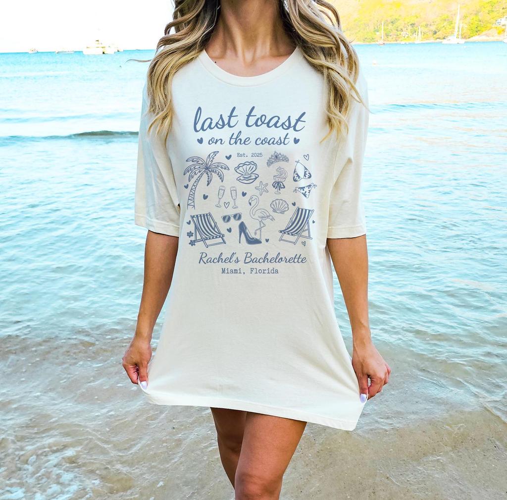 Last Toast On The Coast Bachelorette Shirt Custom Bachelorette Shirts Coquette Chinoiserie Shirt Beach Coastal Bachelorette Bridesmaid Gifts