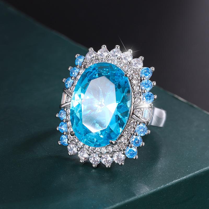 Jewelry Copper Plated Real Gold Real Topa Blue Jewelry Women'S Premium Set Main Stone 13 * 18
