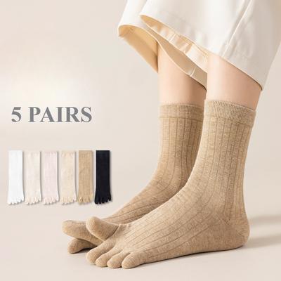 5 Pares Calcetines de Dedos Mujer Algodón de Alta Calidad Calcetines de Cinco Dedos Tubo Medio Calcetines de Tripulación con Dedos Separados Medias para las Cuatro Estaciones