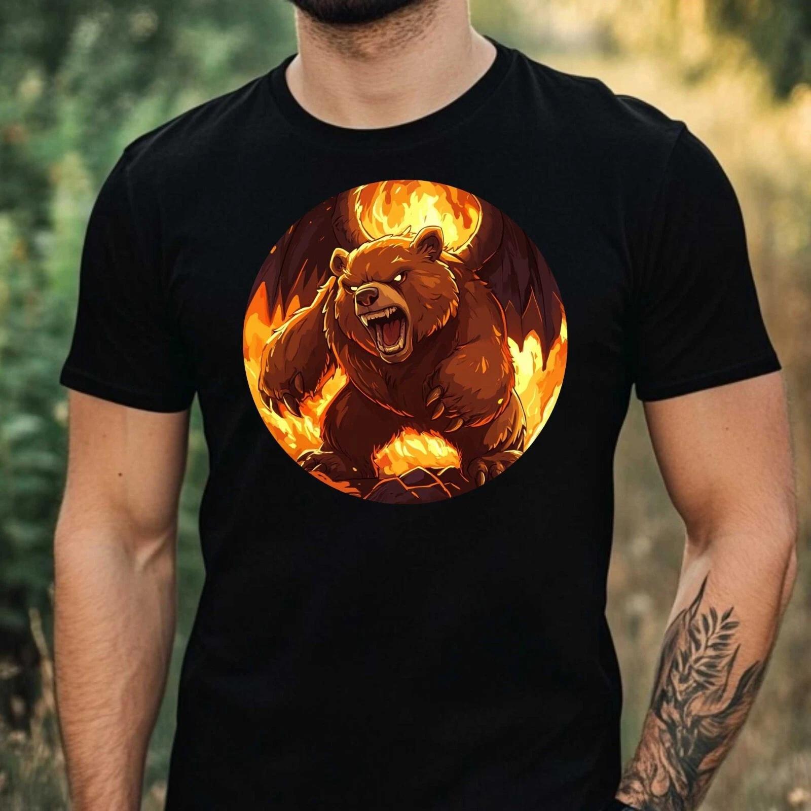 T-Shirt Herren Brennender Bär Motiv Baumwolle Größe XS bis 5XL S