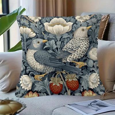 Vintage William Morris Bird Strawberry Pillow Cover Boho Floral Cushion Case Cottagecore Home Decor Bird Lover Gift