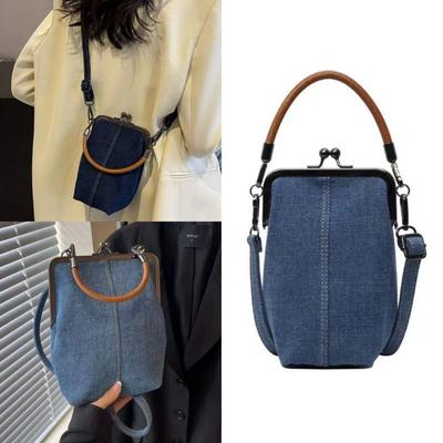 Portable Vintage Style Women Handbag Versatile Fashionable Designer Shoulder Bag Navy Blue Lady‘s Denim Purses Crossbody Bags