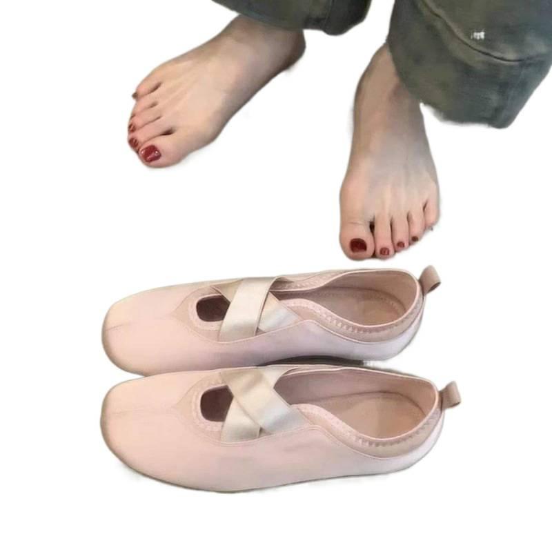 Light-colored French Gentle Wind Flat Shoes Crossed Ballet Single Shoes Women's Round Head One Pedal Mary Jane Shoes