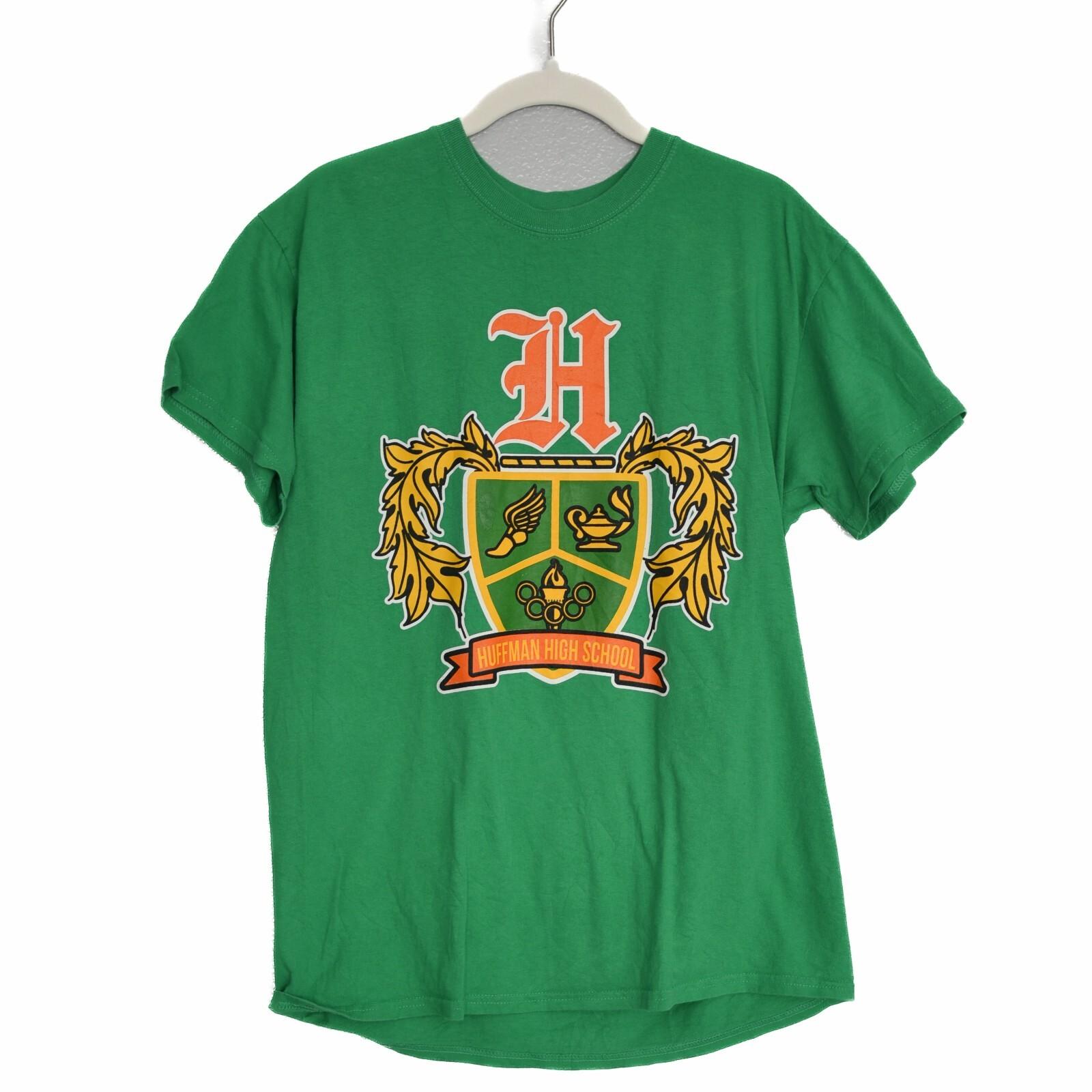 Gildan Mens Green Cotton T Shirt Graphic Huffman HS Class of 2018 Crew SSlv Sz M S