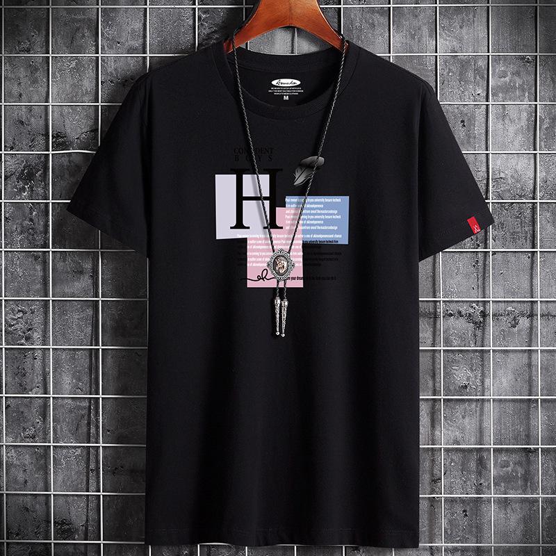 

Чоловіча Модна Повсякденна Футболка з Коротким Рукавом та Круглим Вирізом – Молодіжний Стиль, Доступні Великі Розміри 6XL чорний