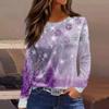 Women's Fashion Hem Slit Casual Christmas Printed Round Neck Long Sleeve Top
