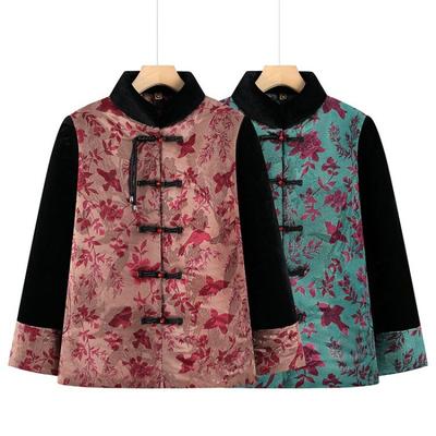 New Autumn and Winter Clothing Tang Clothing Stand-up Collar Long-sleeved Cardigan Medium Old Man Velvet Thick Coat