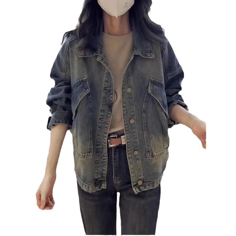Women's Fall Denim Jacket Smaller Loose Doing Old Long Sleeve Jacket