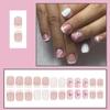24 Pcs French White Press On Nails Short Square - YIHONGYAN Spring Acrylic Nail Art Manicure Kit Fake Nails Press Ons Nail Tips Stick On Nail Glue On