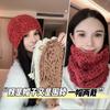 Autumn and winter one hat dual-purpose hollow scarf star warm pile cold hat big head circumference knitted wool hat