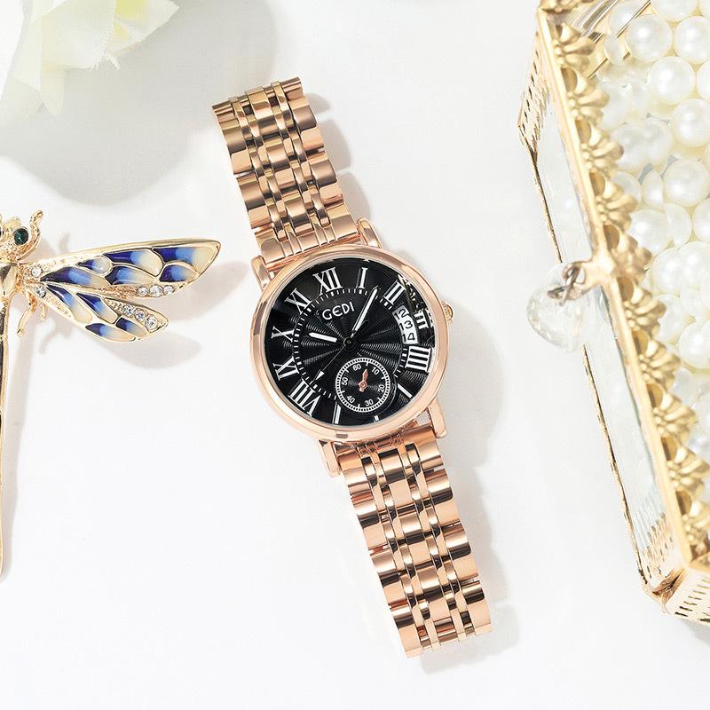 Calendar Steel Belt Quartz Watch Fashion Business Style Stainless Steel Watch Ladies Niche Premium Watch