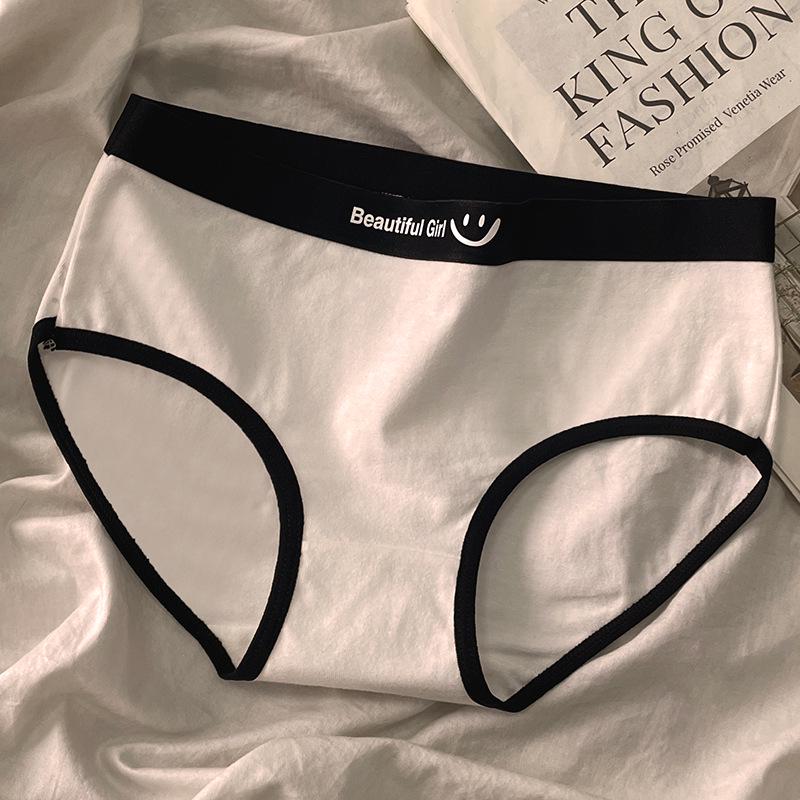 

Women s Mid-Waist Pure Cotton Briefs - Black, White, Gray, Breathable Comfort with Girly Print Letters M (38-45 kg) білий