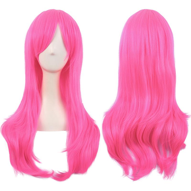 Long Curly Cosplay Wig for Women - 70cm, Gold/Pink/Blue, Realistic Full Wig with Headband