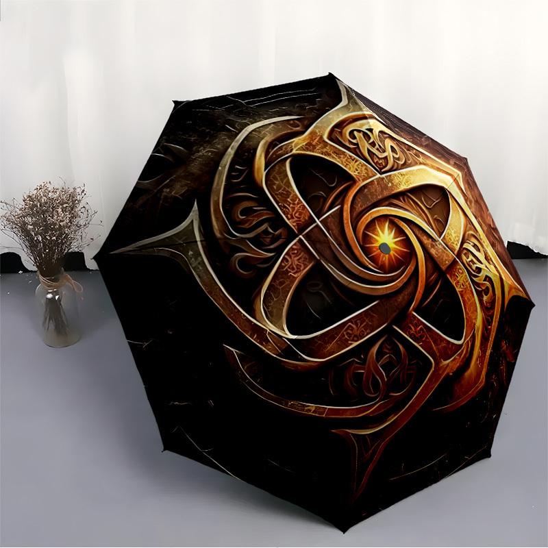 1pc Celtic Knot Automatic Folding Umbrella with 8 Bones, 3-Fold Compact Umbrella, Compact Design On-the-Go Essential, casual outdoor accesso