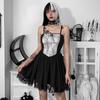 Gothic Lolita Spider Web Lace Patchwork Dress Y2K High Waist Mini Club Party Dresses