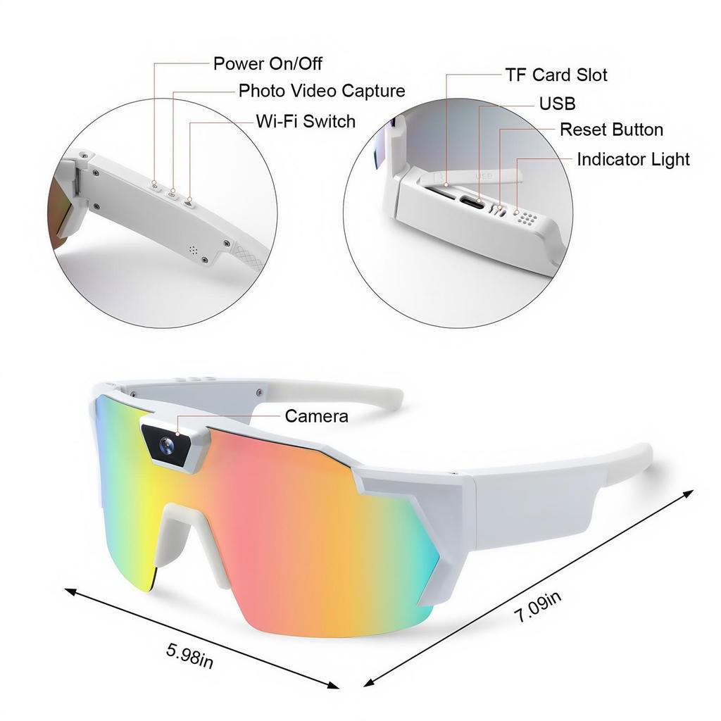 Cycling Smart Glasses with Built-In Camera for Outdoor Photo and Video Recording
