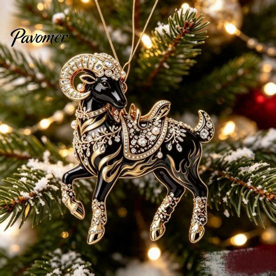 Multiuse Decorative Ornaments for Weddings Black Goat Christmas Tree Hanging Ornament, 2D Acrylic Festive Atmosphere Decoration Bars Pendant,