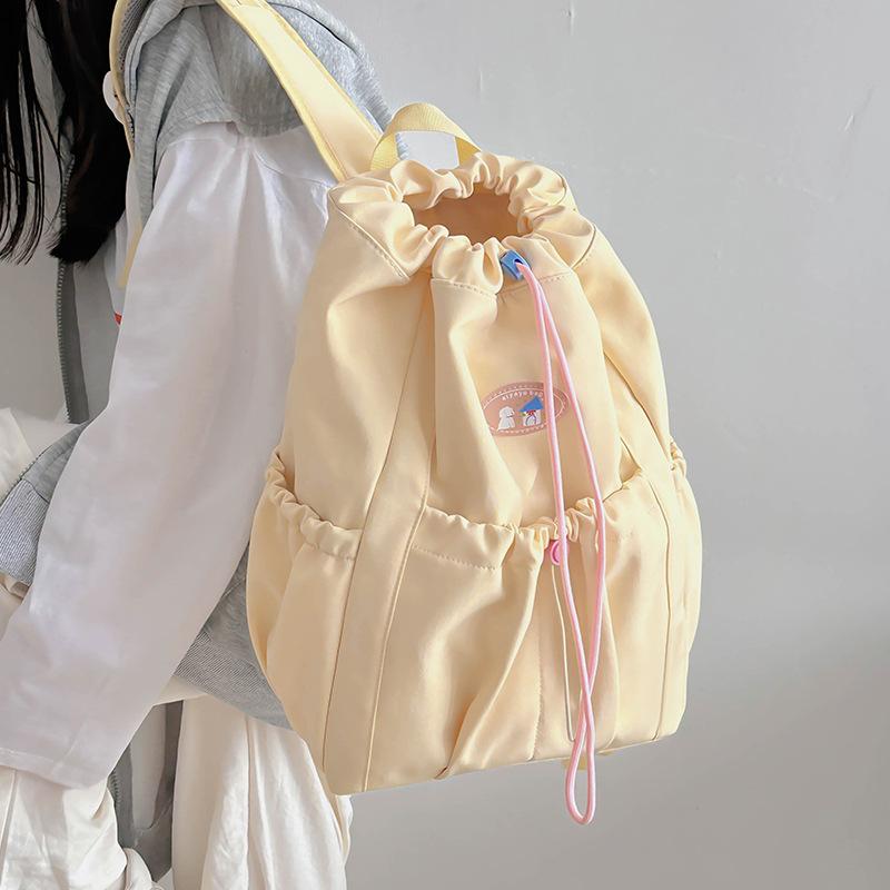 Schoolbag Female College Student School Bag Juvenile Versatile Girl Heart Drawstring Bundle Mouth Bag Commuter Travel Backpack Female