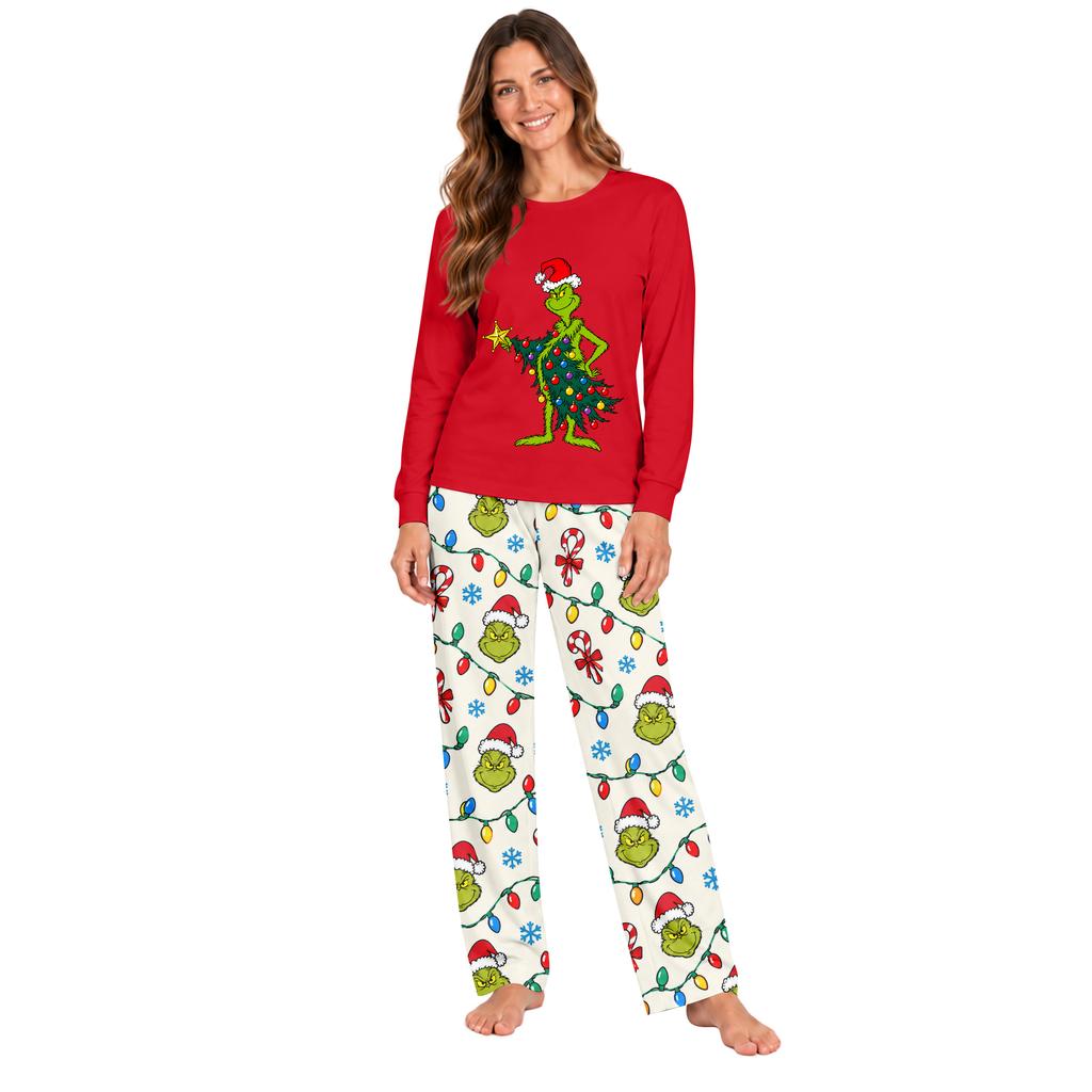 Parent Child Matching Pajama Set Long Sleeve Top and Pants Loungewear Sleepwear Set
