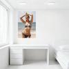 Sexy Blonde Woman Beach Scene Tin Sign - Ocean Waves Partly Cloudy Sky Bikini Metal Poster for Home Bar Cafe Wall Decor
