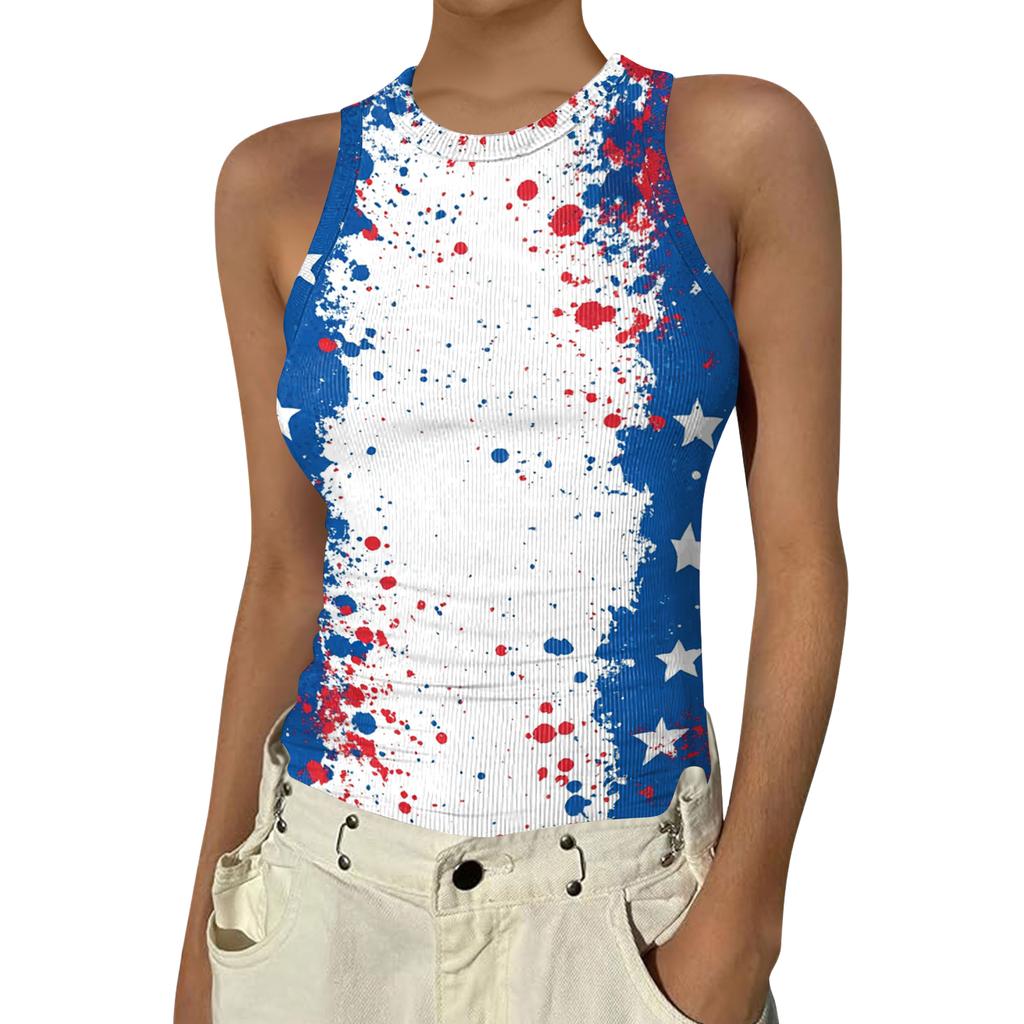Women's Fashion Round Neck Independence Day Print Sleeveless Vest Top