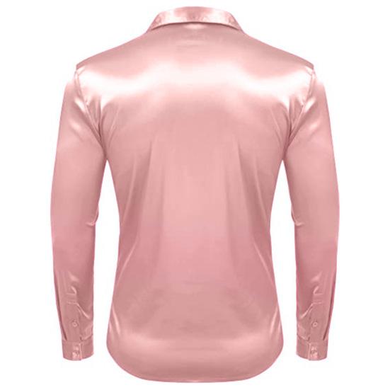 Herren-Hemd aus glänzender Seide wie Satin, langärmelig, lässig, Slim-Fit-Kleiderhemd, einfarbig, Revers-Button-Down-Hemden