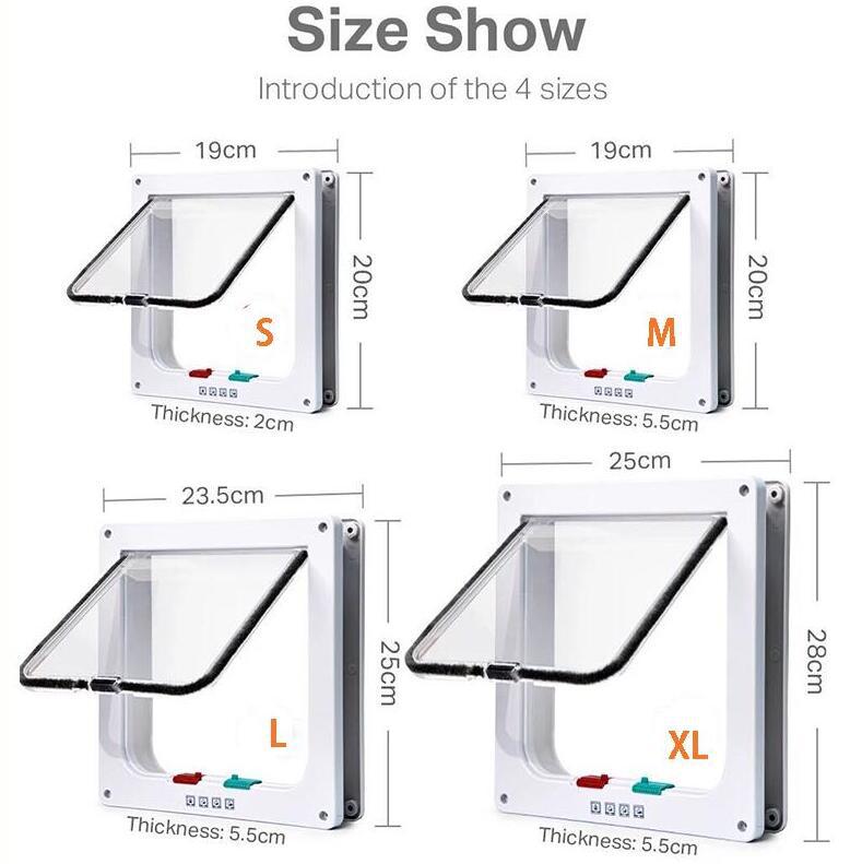 L/XL Cat Flap Door with 4 Way Lock Security Flap Door for Dog Cat Kitten Small Pet Gate Door Kit Cat Puppy Safety Gate