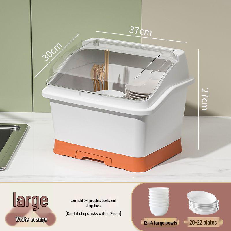 Bowl & Chopstick Storage Box with Lid - Kitchen & Dorm Use, Plastic with Drainage, Bowl & Plate Shelf Organizer, Cabinet Bowl Rack