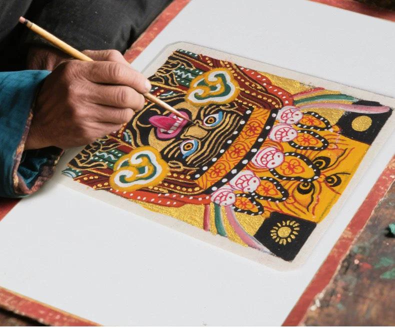 3D Hand-Painted Yellow Jambhala Thangka Zhakiram Gau Box Necklace