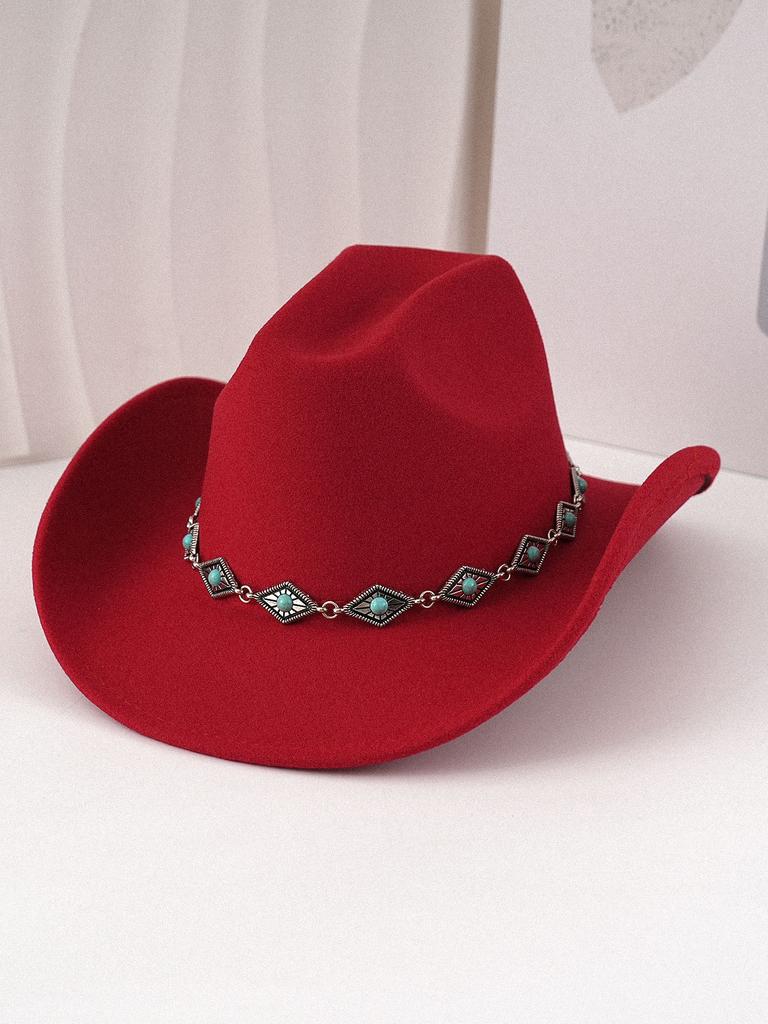 Premium Versatile Turquoise Chain Hat Fashion Casual Retro Top Hat Hat Cowboy Hat