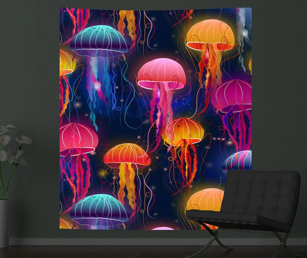 Black Light Tapestry Wall Hanging UV Reactive Psychedelic Jellyfish Hippie  for Bedroom Dorm Independent Room Decoration