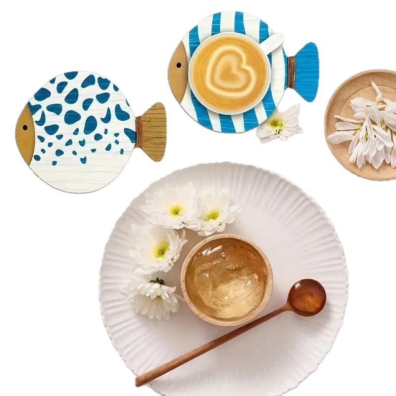 4Pcs/Set Whimsical Fish-Shaped Wooden Coasters Heat-Resistant For Coffee & Tea Lovers