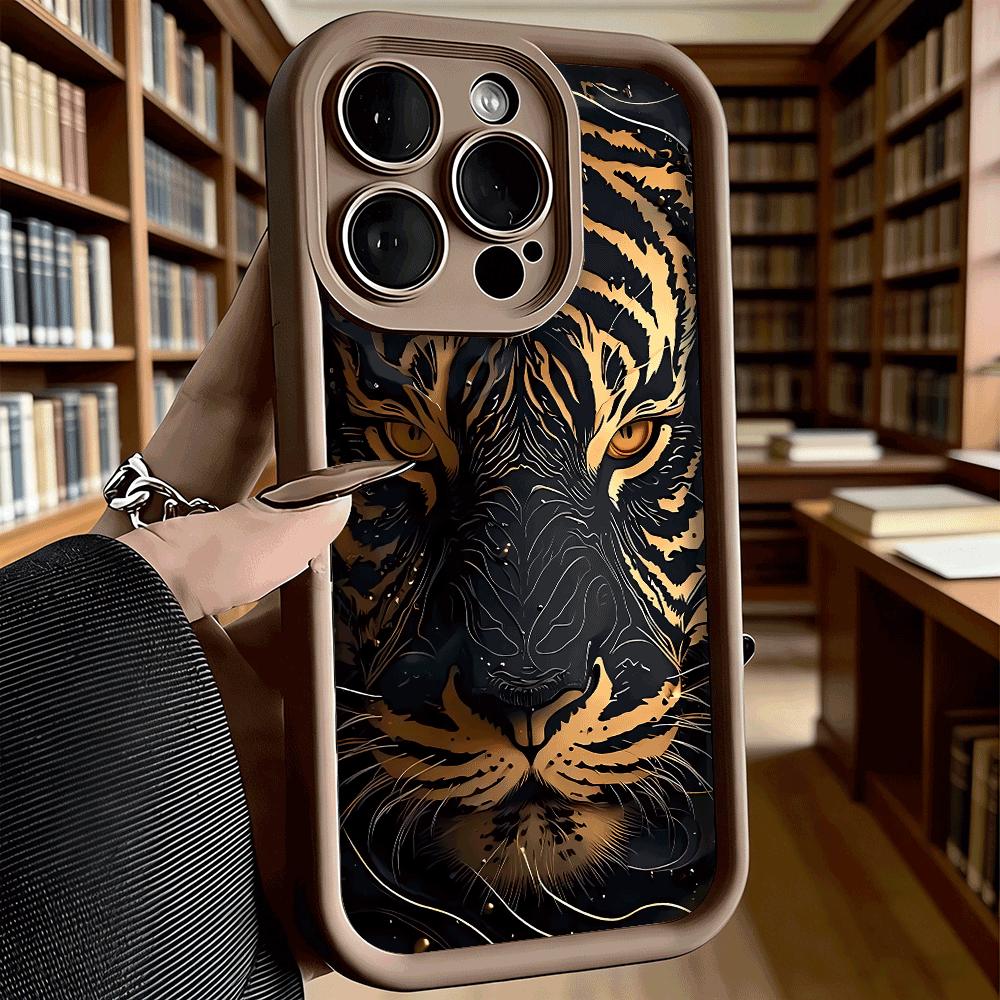 Golden Tiger Face Soft TPU Phone Case for iPhone 17 16 15 14 13 12 11 Pro Max Plus Shockproof Anti-Slip Cover
