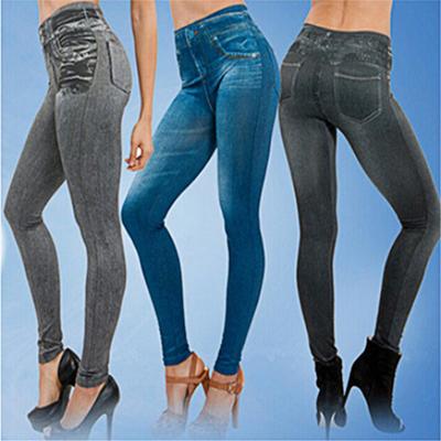 Damen Jeans Hohe Taille Slim Denim Print Stretch Bleistifthose für die Arbeit