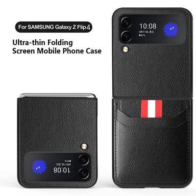 Etui premium ze skóry o wzorze liczi dla Samsunga Galaxy Z Flip 4 5g, modne etui z uchwytem na karty, wstrząsoodporne etui dla Galaxy Z Flip 3