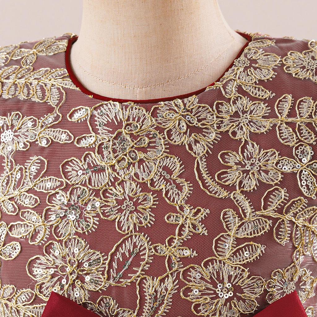 2025 Girls' Rhinestone Princess Dress with Puff Sleeves and Mesh Skirt for Holiday Performance