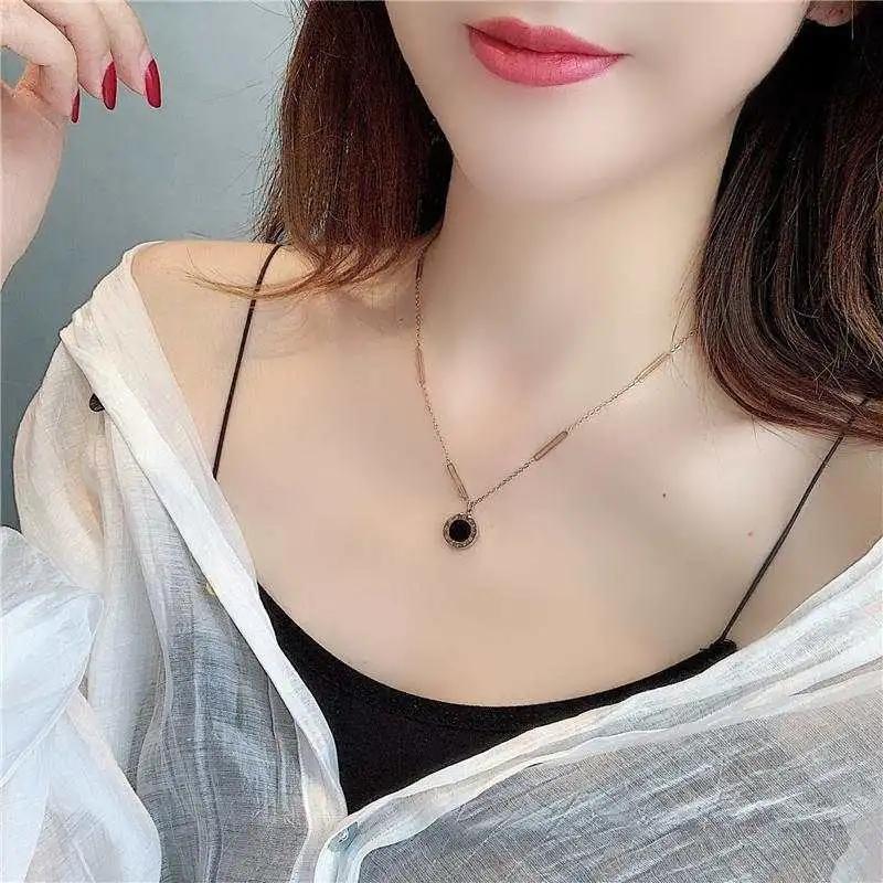 Roman Numeral Pendant Necklace Black 