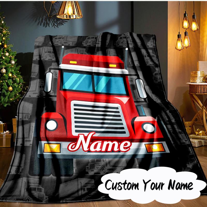 Custom Name Cartoon off-road vehicle truck Blanket Ideal Bedding Blanket Perfect for Travel, Camping, Living Rooms,Offices, Sofas, Fan Christmas gift