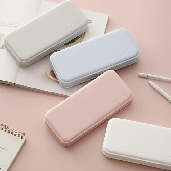 Boîte à fournitures de bureau portable, fine et de grande capacité, couleur macaron, avec compartiments de rangement et coque antichoc. Organisateur de stylos de bureau.