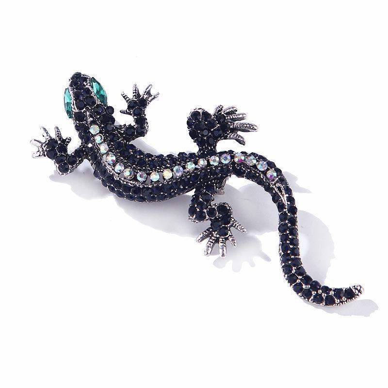 Lanhao Retro Lizard Brooch: Full Diamond Alloy Accessory for Men & Women.
