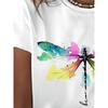 European Size Casual T-Shirt with a New Design, Featuring a 3D Dragonfly Art Print And Letters, Short Sleeves, And a Round Neckline for Women
