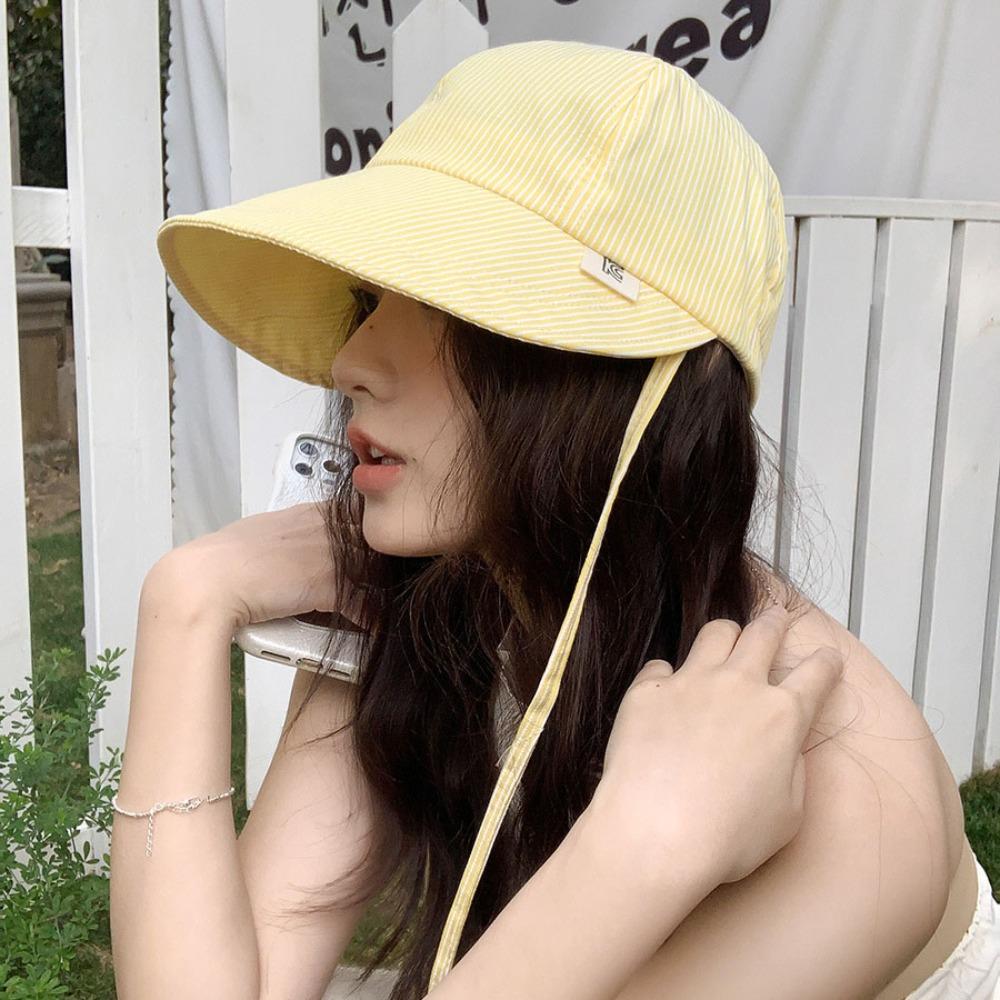 Adjustable Striped Peaked Cap Drawstring Women Sun Hat Lightweight Sunscreen Baseball Hat  Outdoor