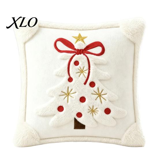 Soft Skin Friendly Cushion Covers Christmas Plush Pillowcase, 3D Embroidered Design Throw Pillow Retro Dark Green Cover, Decorative Cover for Holiday