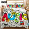 Für Teenager - Gitarren Bettwäsche-Set Einzelbett Rockmusik Deckenbezug-Set Hip Hop Hippie Tagesdecke Blau Gitarre Polyester Bettwäsche-Set