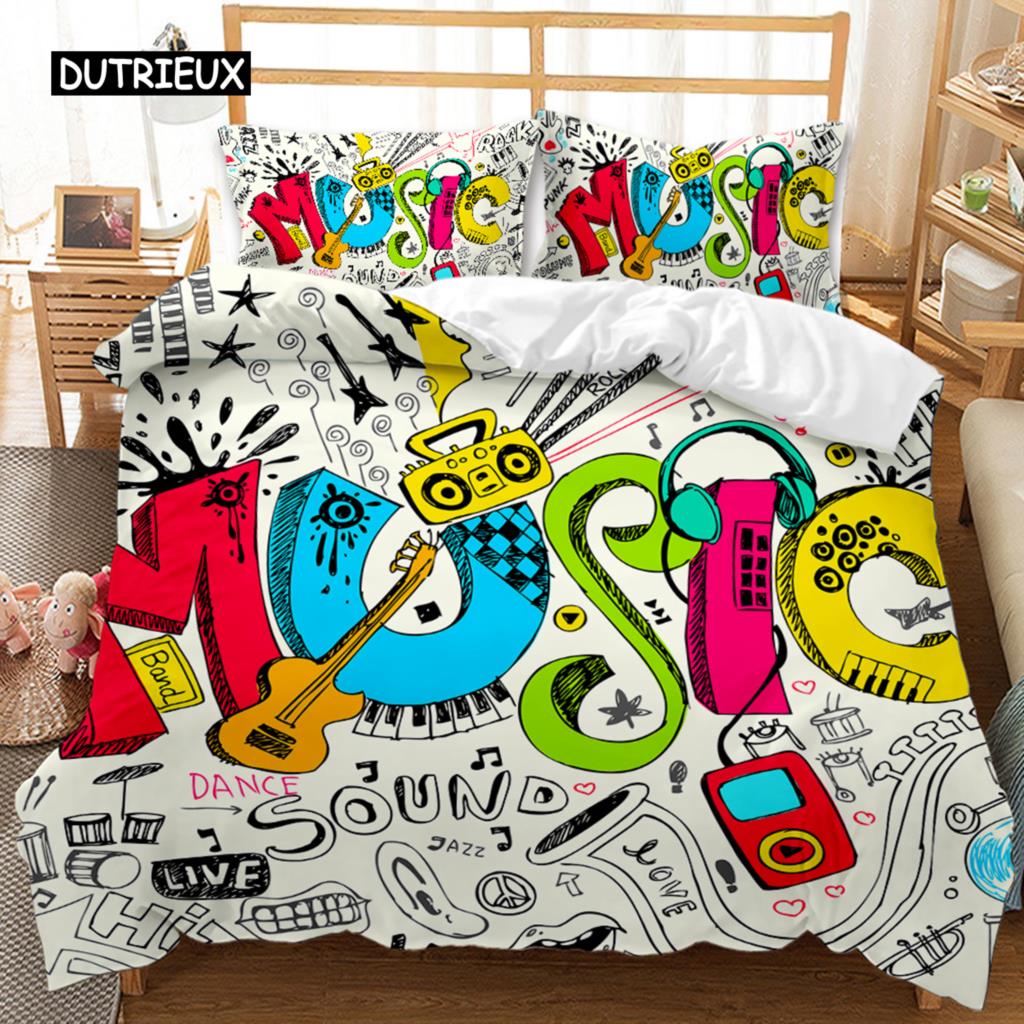 

Комплект пододеяльника с гитарным принтом, размер Twin, Комплект пододеяльника в стиле рок-музыки, Хип-хоп Хиппи, Синяя гитара, Долговечный полиэстер, Комплект постельного белья для сна для EU single(135x200cm)