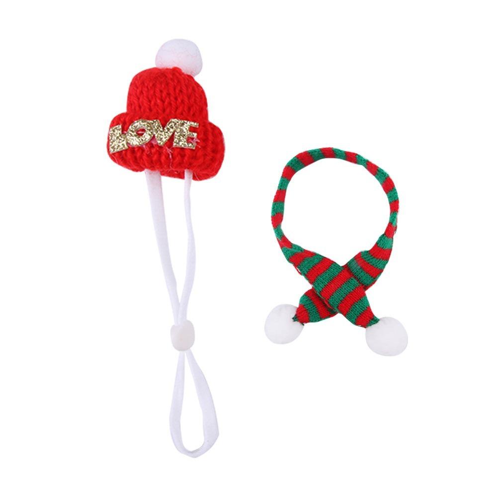 Stripes Mini Scarf Hat Ornament Toy Red and White Mini Knitting Scarf Hat  Doll Accessories
