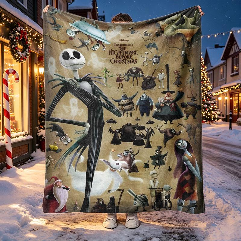 The Nightmare Before Christmas Pattern Blanket for Home Decoration, Bed, Sofa, Car Travel, Camping, Suitable for All Seasons, Birthday Christmas Gift