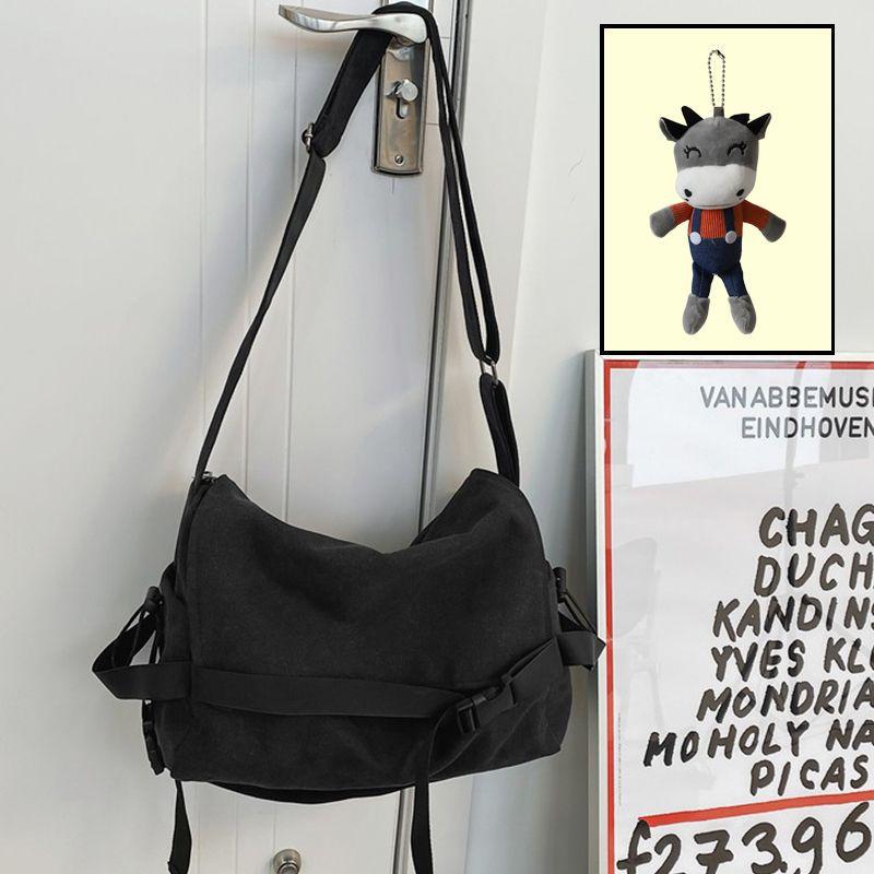 Canvas messenger bag boys trendy brand large capacity ins Japanese versatile retro backpack simple casual men