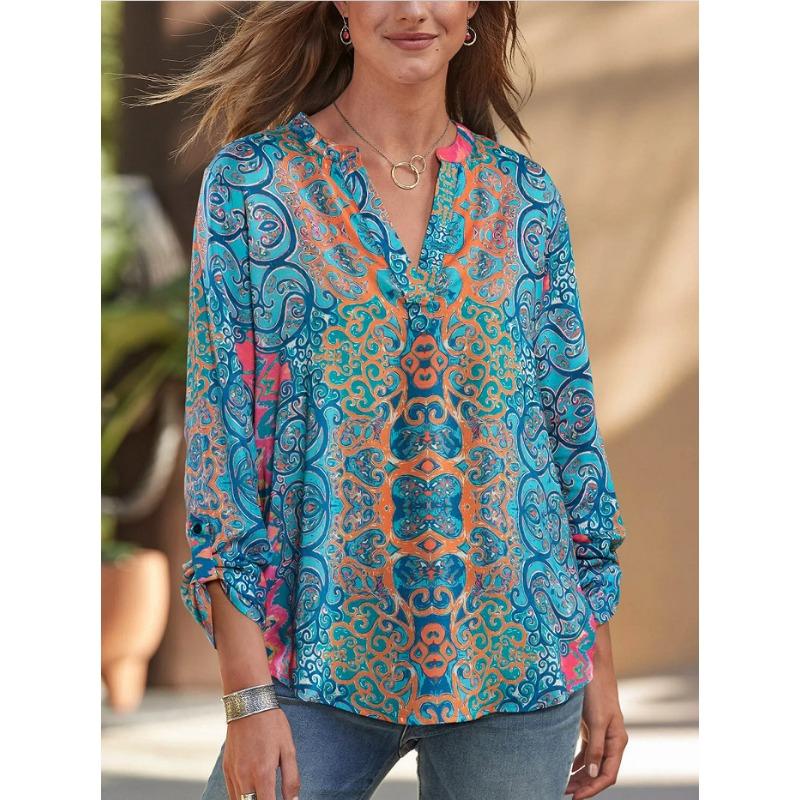 

Свободный крой, свитер, напечатанный, с длинными рукавами, V-образным вырезом, повседневная футболка 3XL синий